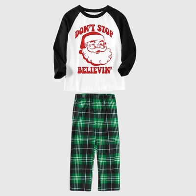 Green Plaid Don’t Stop Believin’ Christmas Family Pajama Set