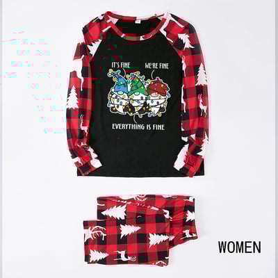 Funny “Everything Is Fine” Matching Family Christmas Pajamas Red Plaid