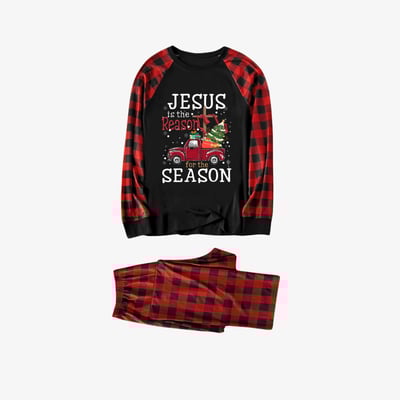 Red Buffalo Plaid Jesus Is the Reason Family Holiday Pajama Set