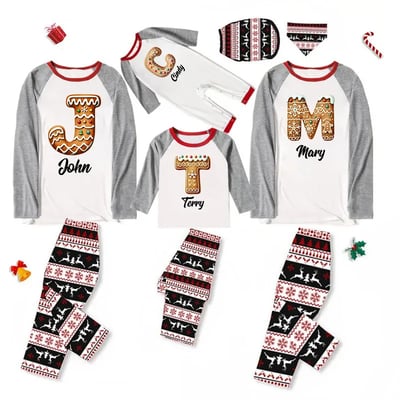 Gingerbread Monogram Family Pajamas Personalized PJs Sets