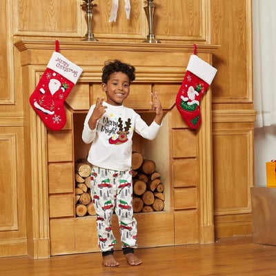 Merry And Bright Reindeer Family Matching Christmas Pajamas Red Truck Set