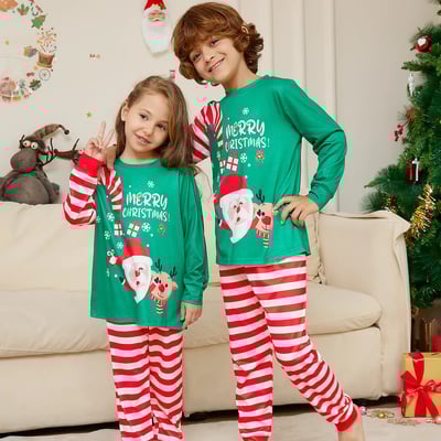 Green Merry Christmas Santa Striped Family Matching Pajamas