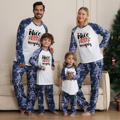 Nice Until Proven Naughty Matching Family Christmas PJs Navy