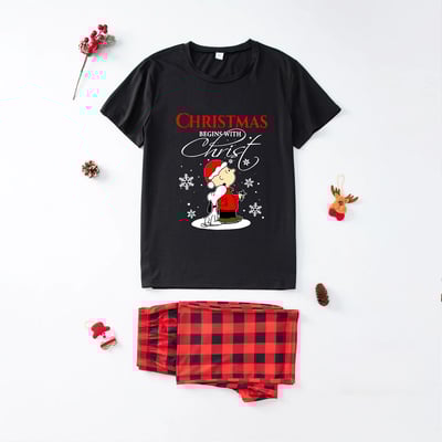 Christmas Begins With Christ Snoopy Short Sleeve Family Matching Pajamas