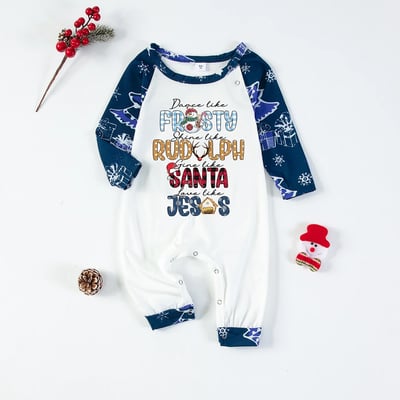 Frosty,Rudolph,Santa&Jesus Christmas Blue Matching Pajamas