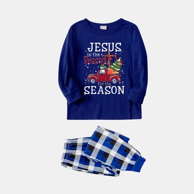 Jesus Is the Reason Red Truck Blue Christmas Pajama Set