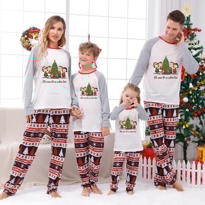 Oh Come Let Us Adore Him Peanuts Xmas Family Matching Pajamas