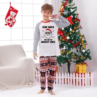 Funny Dear Santa Matching Family Christmas PJs Red and Gray
