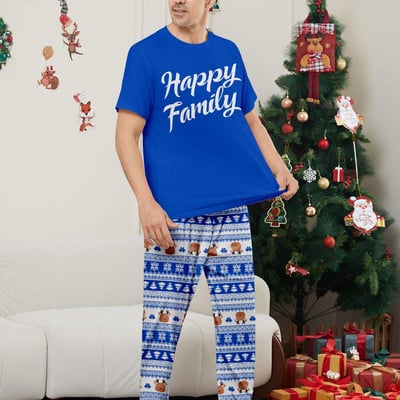 Happy Family Blue Christmas Matching Pajama Set