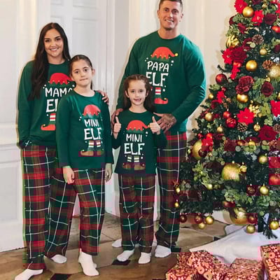 Christmas Elf Family Matching Pajamas Green Red Holiday Set&nbsp;
