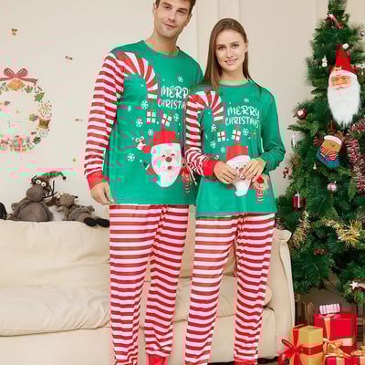 Green Merry Christmas Santa Striped Family Matching Pajamas
