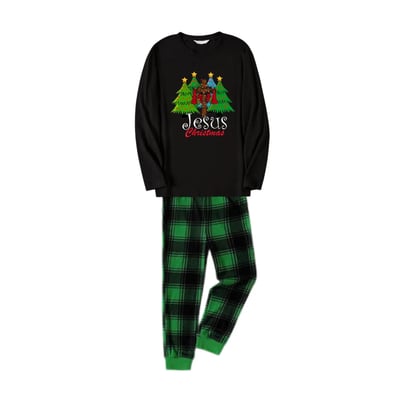 Black Jesus Christmas Family Matching Pajamas with Green Plaid Pants