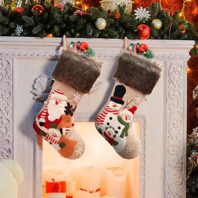 Santa and Snowman Christmas Stockings for Holiday Decorations