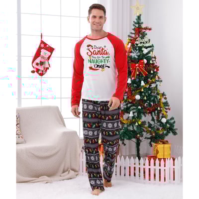 Dear Santa They Are the Naughty Ones Matching Family Christmas Pajama Set Light String Print