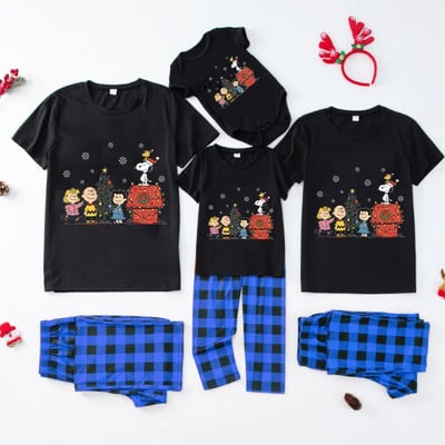 Peanuts Cozy Christmas Family Pajamas Snoopy Print Holiday Sleepwear Set