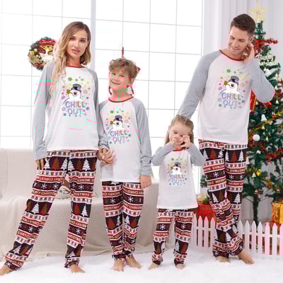Frosty Chill Out Snowman Matching Family Christmas Pajama Set with Pet Outfit