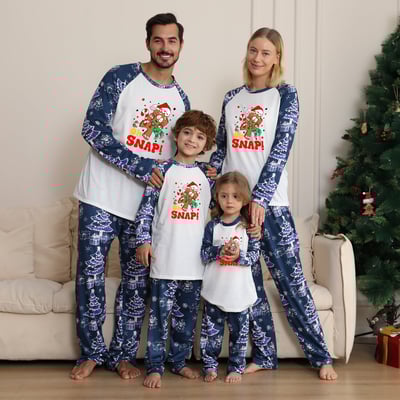 Family Pajamas Christmas Set With Oh Snap Gingerbread Man Blue