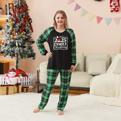 2025 Family Christmas PJs Green Plaid Matching Set for Families and Pets