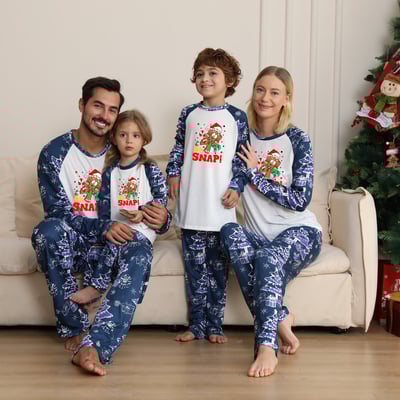 Family Pajamas Christmas Set With Oh Snap Gingerbread Man Blue