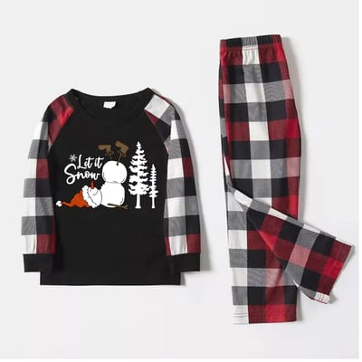 Let It Snow Cozy Plaid Family Christmas Matching PJs
