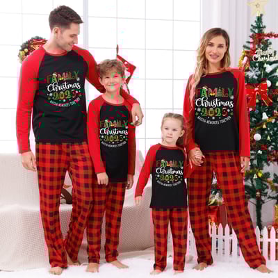 Family Christmas Memories Matching Holiday Pajama Set in Red Buffalo Plaid