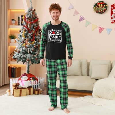 2025 Family Christmas PJs Green Plaid Matching Set for Families and Pets