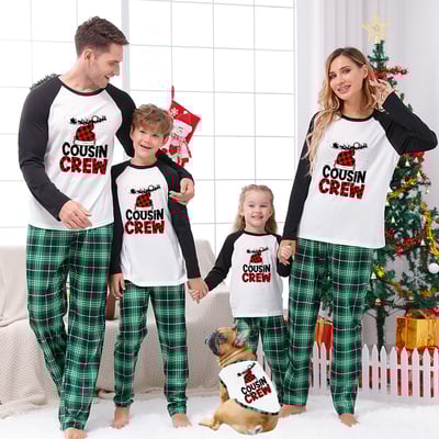 Cousin Crew Green Plaid Matching Family Christmas Pajama Set with Pet Outfit