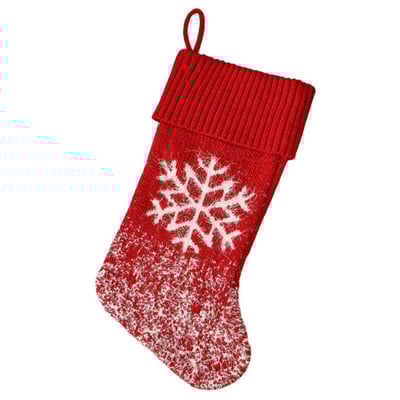 Red Knitted Christmas Stockings with Winter Holiday Patterns