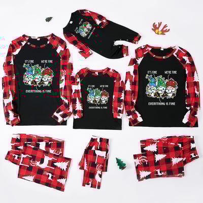 Funny “Everything Is Fine” Matching Family Christmas Pajamas Red Plaid