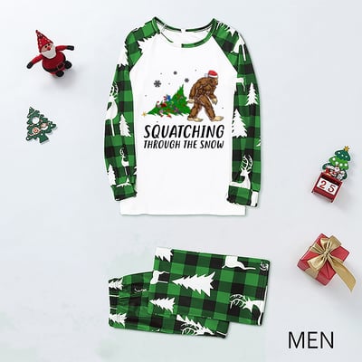 Bigfoot Holiday Matching Family PJs Squatching Through the Snow Green