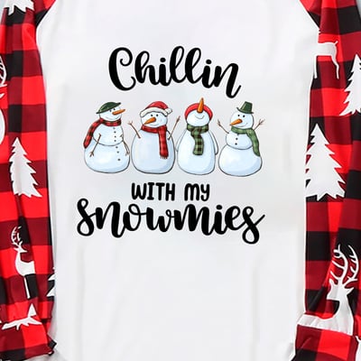 Chillin’ With My Snowmies Red Plaid Matching Family Christmas Pajama Set