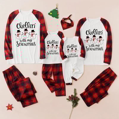 Chillin' with my Snowmies Red Plaids Family Matching Pajamas Set