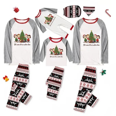Oh Come Let Us Adore Him Peanuts Xmas Family Matching Pajamas