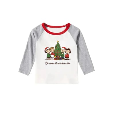 Oh Come Let Us Adore Him Peanuts Xmas Family Matching Pajamas