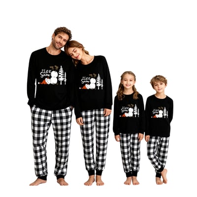 Let It Snow Black and White Plaid Family Christmas Pajama Set
