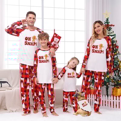 Oh Snap Gingerbread Man Red Plaid Matching Family Christmas PJs