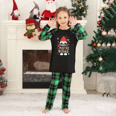 Family Christmas Squad Matching Holiday Pajama Set with Green Plaid Pants