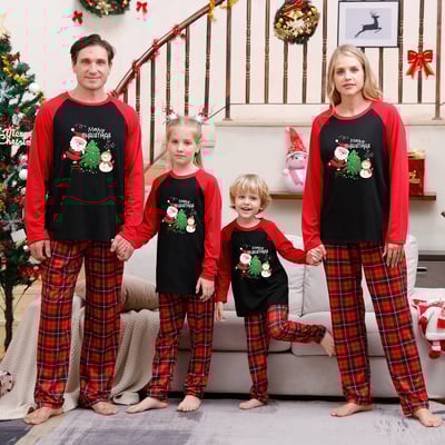 Red Plaid Merry Christmas Santa Family Matching Pajamas