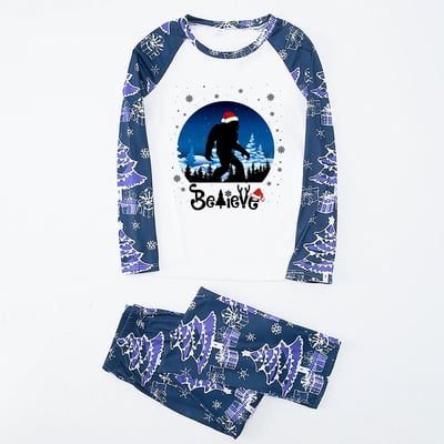 Navy Believe Bigfoot Matching Family Christmas PJs with Pet Outfit