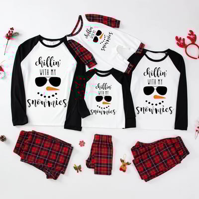 Chillin' with my Snowmies Black Red Christmas Family Matching Pajamas