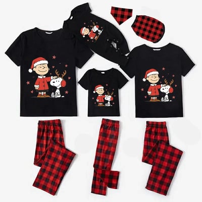 Peanuts Christmas Family Pajamas Snoopy Cute Print Holiday Sleepwear Set