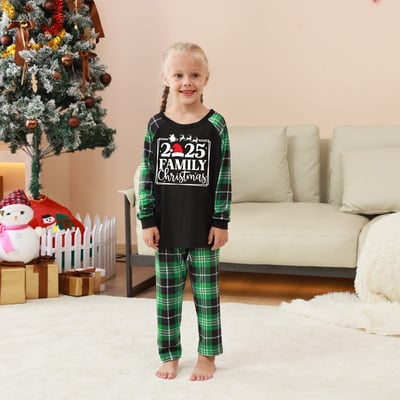 2025 Family Christmas PJs Green Plaid Matching Set for Families and Pets