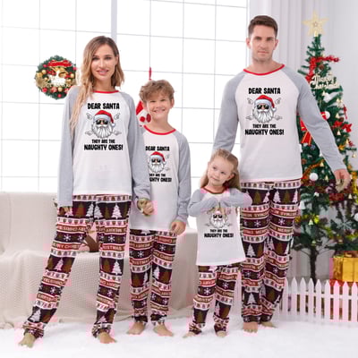 Funny Dear Santa Matching Family Christmas PJs Red and Gray