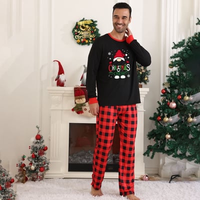 Christmas Crew Gnome Family Holiday Pajamas with Red Check Pants