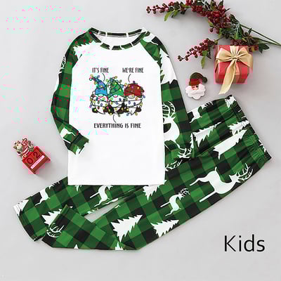 Funny Holiday “Everything Is Fine” Family Christmas Pajamas Green Plaid
