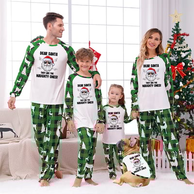 Funny Dear Santa Matching Family Christmas Pajama Set with Pet Outfit