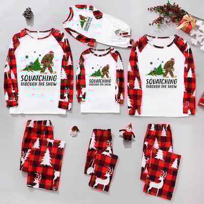 Bigfoot Squatching Through the Snow Family Christmas PJs Red