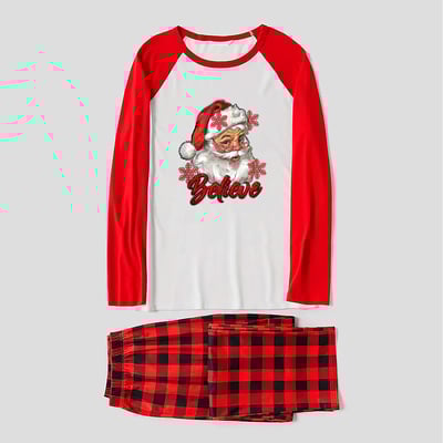 Santa Believe Matching Pajamas Red Plaid with Red Sleeves for Festive Family Fun