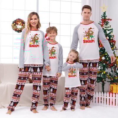 Oh Snap Gingerbread Christmas Matching Family Pajama Set Red and Gray