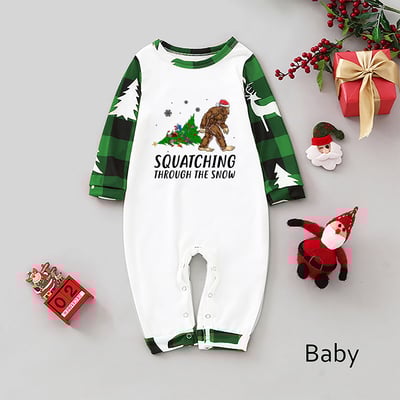 Bigfoot Holiday Matching Family PJs Squatching Through the Snow Green
